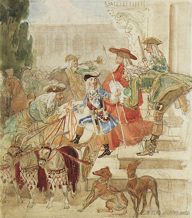 路易十五童年漫步 Walk of Louis XV in Childhood (1850)，卡尔·布留洛夫