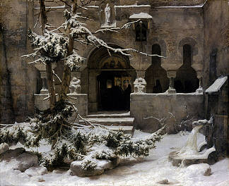 雪中的修道院 Monastery in snow (c.1828 – c.1829; Germany                     )，卡尔·弗里德里希·莱辛