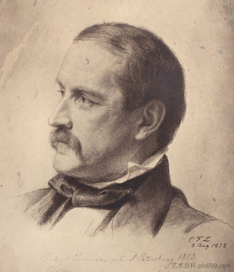 罗伯特·克劳斯的肖像 Portrait By Robert Krause (1858),卡尔·弗里德里希·莱辛