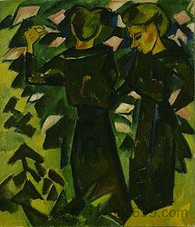 花园里的两个女孩 Two Girls in a Garden (1914)，卡尔施密特·罗特鲁夫