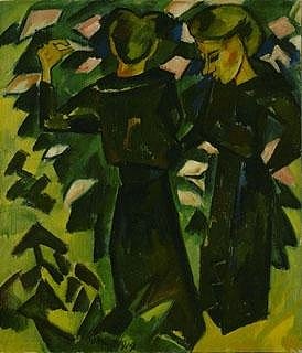 花园里的两个女孩 Two Girls in a Garden (1914)，卡尔施密特·罗特鲁夫