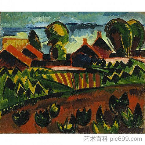 海边的村庄 Village at the Sea (1913)，卡尔施密特·罗特鲁夫