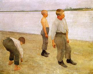 男孩们把鹅卵石扔进河里 Boys Throwing Pebbles into the River (1890)，卡罗利·费伦斯齐