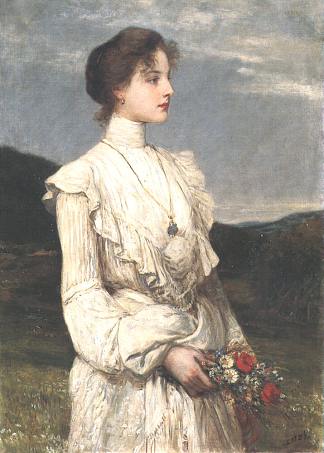 春天（伊洛娜·利皮奇的肖像） Spring (portrait of Ilona Lippich) (1894)，查尔斯·洛茨