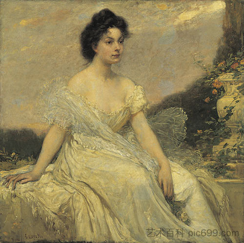 科内利亚·洛茨穿白色衣服 Kornélia Lotz in White (c.1900)，查尔斯·洛茨