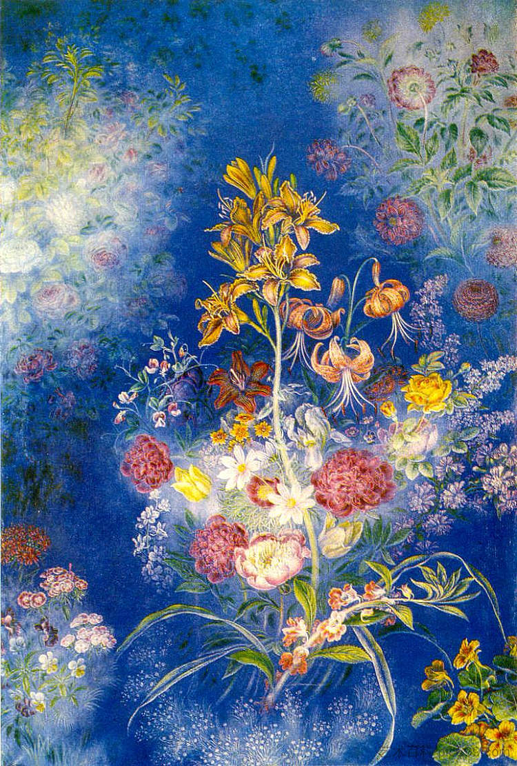 蓝色背景上的花朵 Flowers on the blue background (1942 - 1943)，卡特尼亚比洛克