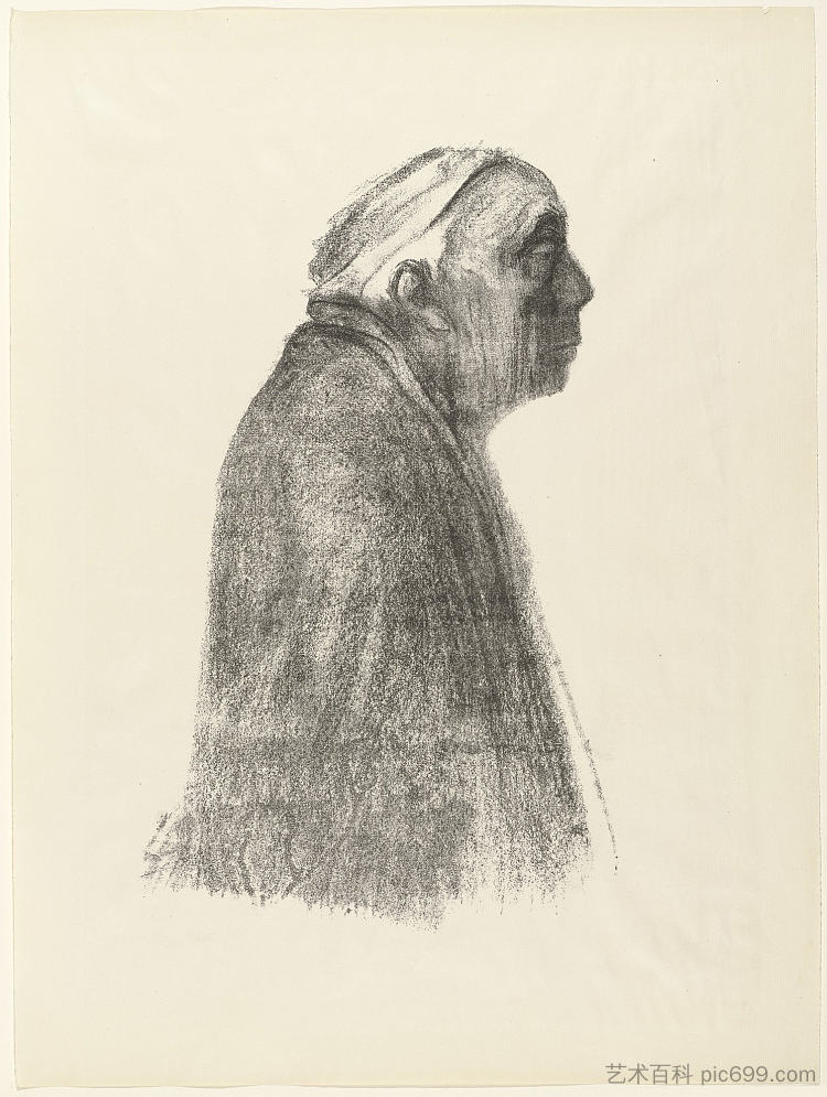 向右剖面的自画像 Self-Portrait in Profile Toward Right (1938)，凯绥·珂勒惠支