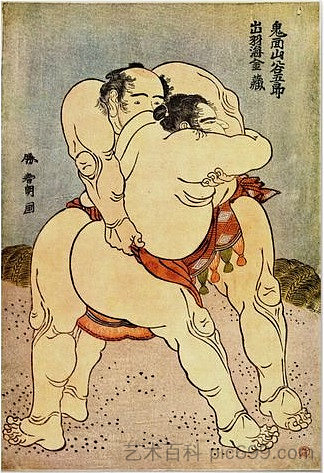 相扑选手 Sumo Wrestlers，葛饰北斋