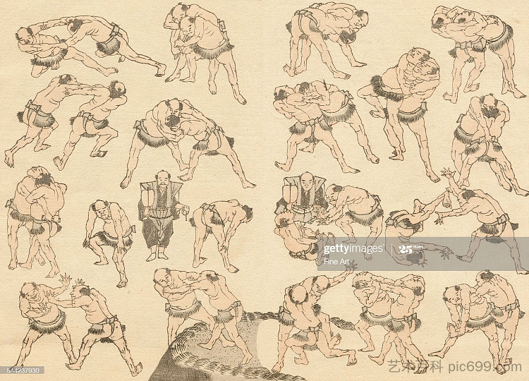 相扑选手 Sumo Wrestlers，葛饰北斋