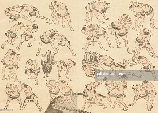 相扑选手 Sumo Wrestlers，葛饰北斋