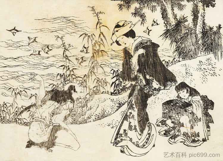 新娘和女仆在路上 A bride is on her way with her maid，葛饰北斋