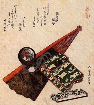 带加贺美的皮革袋 A leather Pouch with kagami，葛饰北斋