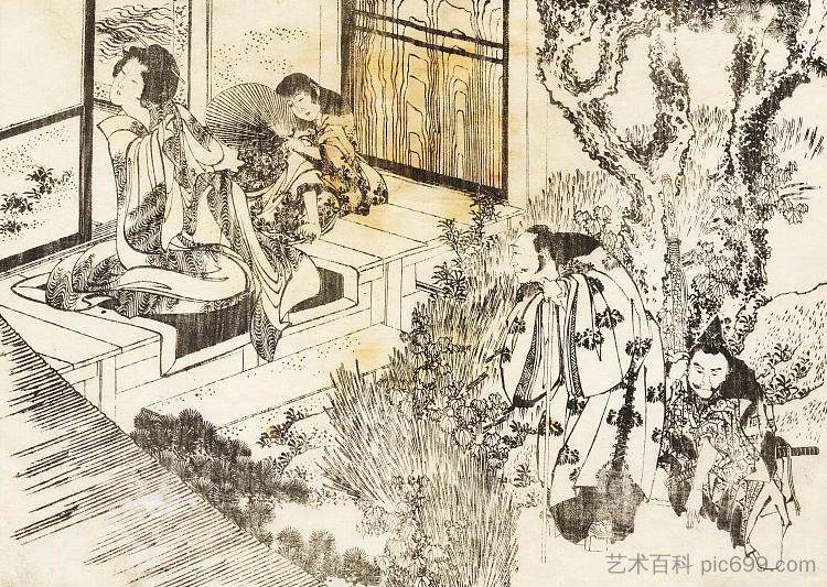 一个男人在看一个美丽的女人 A man is watching a beautiful woman,葛饰北斋