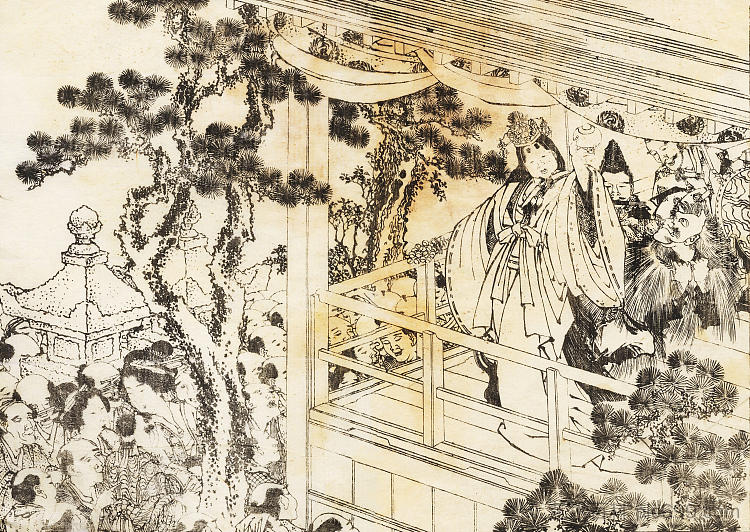 神社舞蹈神乐的场景 A scene of a shinto shrine dance, kagura，葛饰北斋