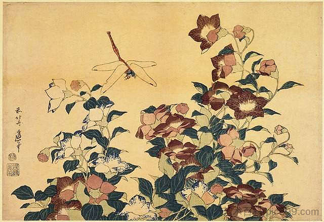 风铃草和蜻蜓 Bluebells and Dragonflies，葛饰北斋