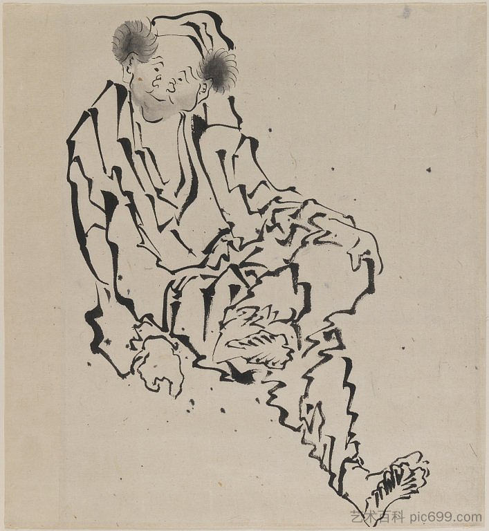 左腿搁在右膝盖上坐着的男人的画 Drawing of Man Seated with Left Leg Resting over Right Knee，葛饰北斋