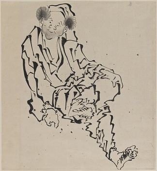 左腿搁在右膝盖上坐着的男人的画 Drawing of Man Seated with Left Leg Resting over Right Knee，葛饰北斋