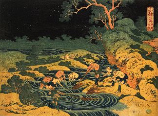 在凯省用火炬钓鱼，来自智慧的海洋 Fishing by Torchlight in Kai Province, from Oceans of Wisdom (c.1833)，葛饰北斋