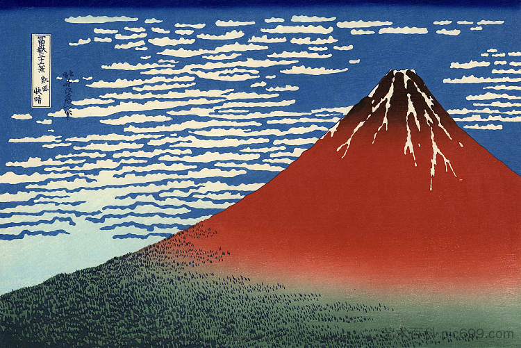 富士山，天气晴朗的山脉（红色富士山） Fuji, Mountains in clear Weather (Red Fuji) (1831)，葛饰北斋