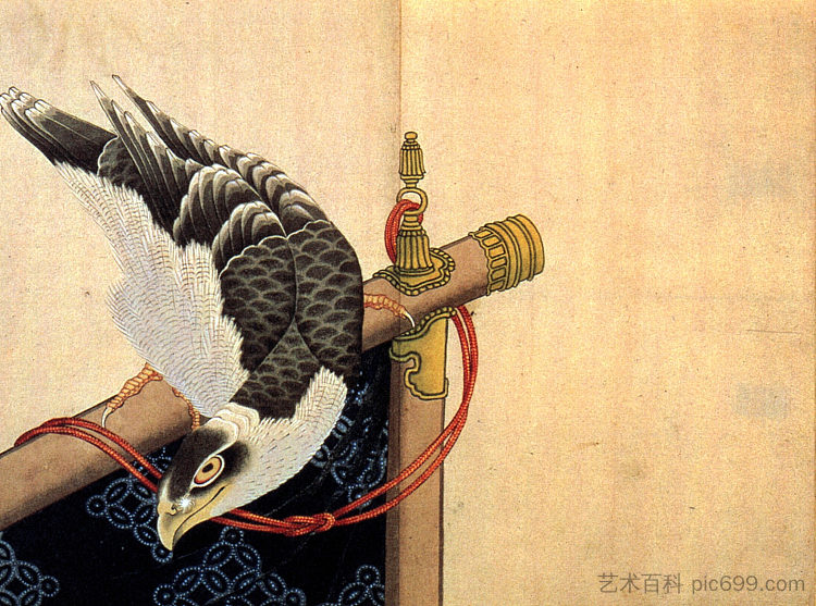 仪式架上的鹰 Hawk on a ceremonial stand,葛饰北斋