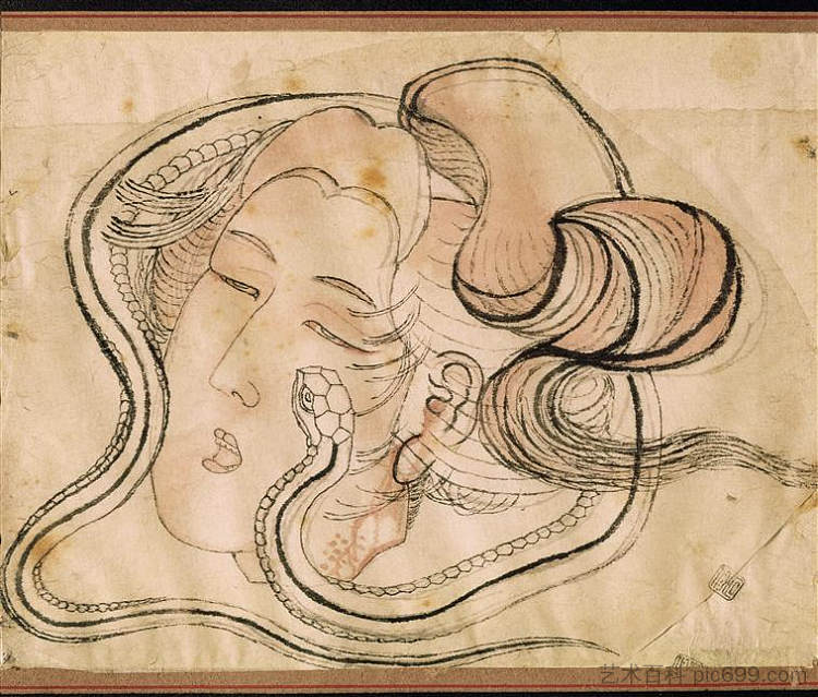 蛇女的头 Head of the snake woman，葛饰北斋