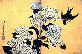 绣球花和燕子 Hydrangea and Swallow，葛饰北斋