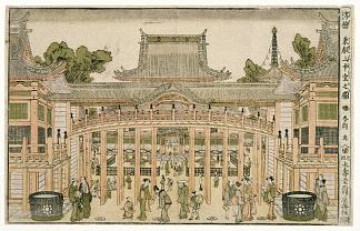 上野东英山寺院内 Inside the Courtyard of the Toeizan Temple at Ueno (1786)，葛饰北斋