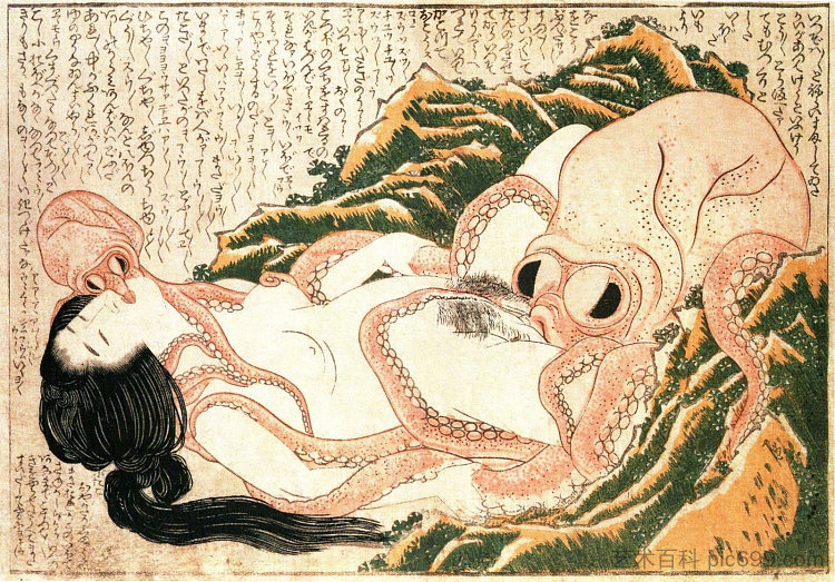 渔夫妻子的梦 The Dream of the Fisherman's Wife (1814)，葛饰北斋