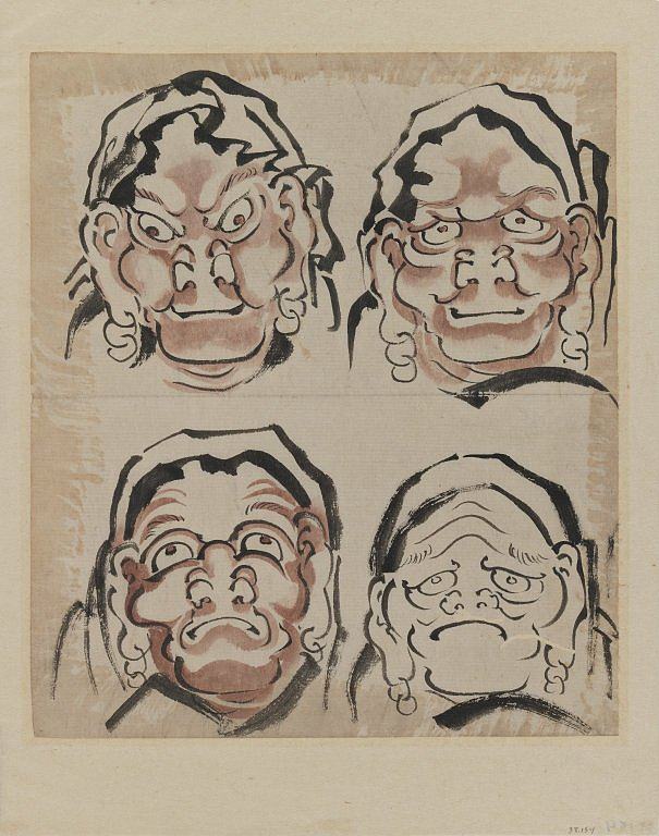 四张面孔素描 Sketch of Four Faces，葛饰北斋