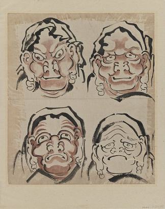 四张面孔素描 Sketch of Four Faces，葛饰北斋