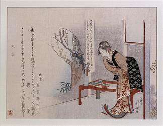 室内女人 Woman in an Interior (1799)，葛饰北斋