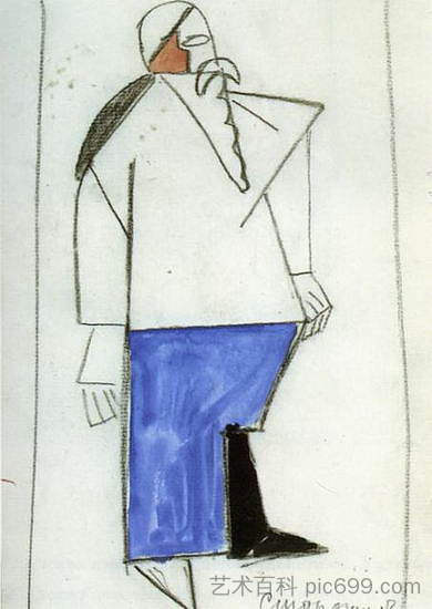 战胜太阳的服装:一位老制表师 Costume for Victory over the Sun: An Old Watchmaker (1913),卡西米尔·马列维奇