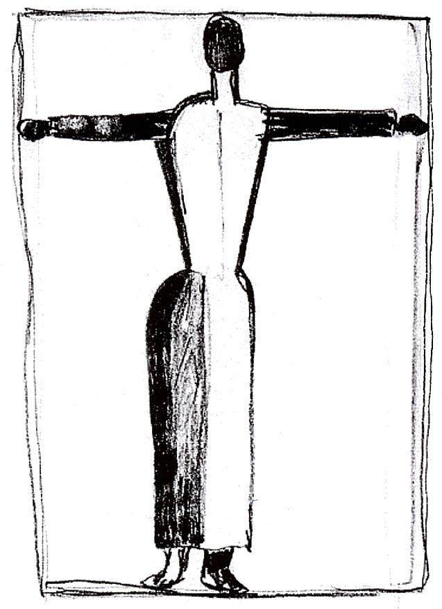 举手十字架形式的人物 Figure in the form of a cross with raised hands，卡西米尔·马列维奇
