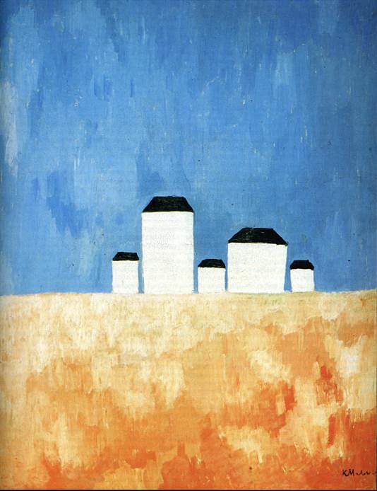 五栋房屋景观 Landscape with Five Houses (c.1932)，卡西米尔·马列维奇