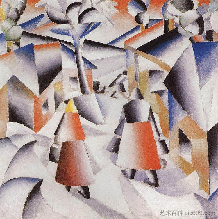暴风雪后的村庄的早晨 Morning in the Village after Snowstorm (1913),卡西米尔·马列维奇