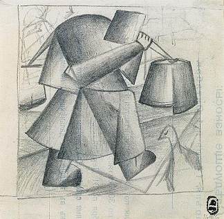 拿着水桶的农妇 Peasant Woman with buckets (1912)，卡西米尔·马列维奇