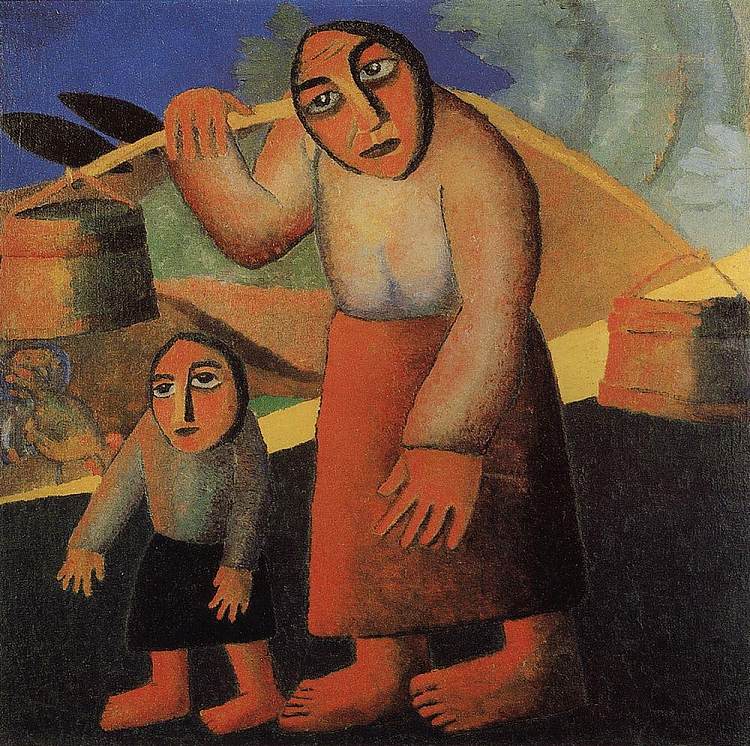 拿着水桶和孩子的农妇 Peasant Woman with Buckets and a Child (c.1912)，卡西米尔·马列维奇