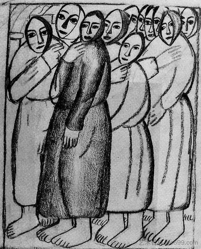 教堂里的农妇 Peasant Women in a Church (1912),卡西米尔·马列维奇