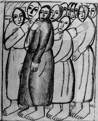 教堂里的农妇 Peasant Women in a Church (1912)，卡西米尔·马列维奇