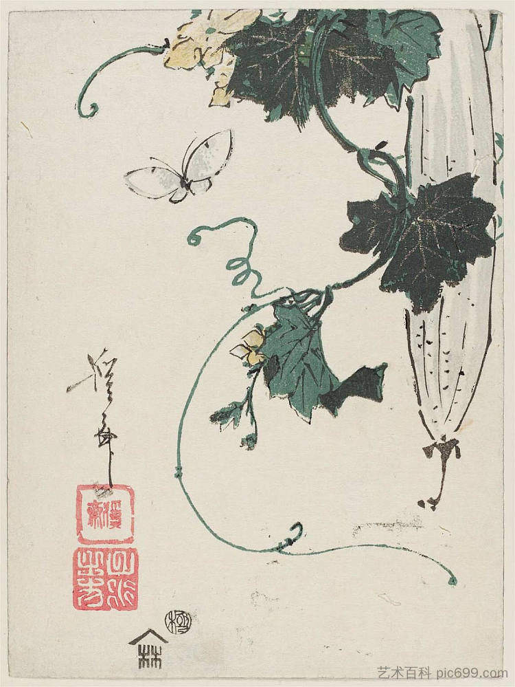 蝴蝶和葫芦 Butterfly and Gourd，溪斋英泉