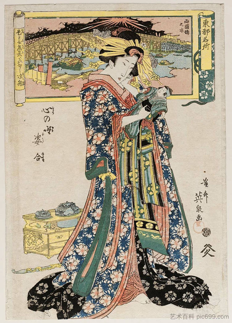 出自《东人名正》系列《小黑之菅田粟》 from the series Tôto meisho, Kokoro no nazo sugata awase，溪斋英泉