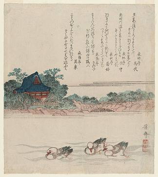 御玛雅堤的驹形道寺（御玛雅街） Komagata-dô Temple at Onmaya Embankment (Onmaya-gashi) (1820)，溪斋英泉