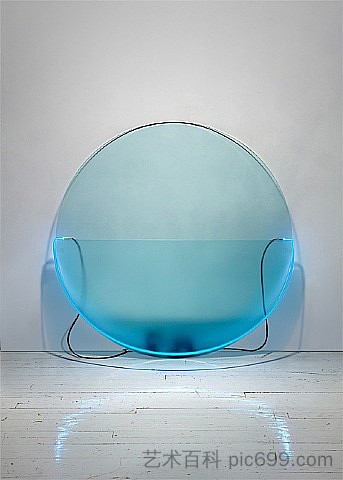 带蚀刻玻璃的蓝色照明圆圈 Lit Circle Blue with Etched Glass (1968)，基思·索尼尔