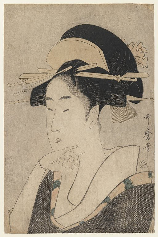 大头和胸围肖像的美丽 Large Head and Bust Portrait of Beauty (1791 - 1797)，喜多川歌麿