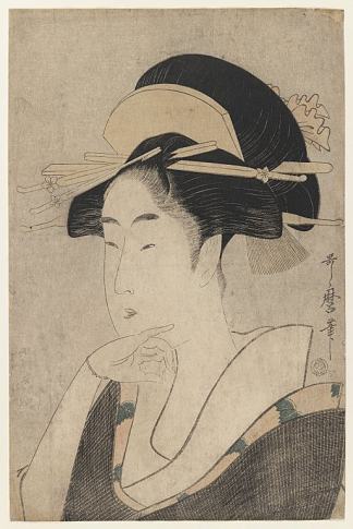 大头和胸围肖像的美丽 Large Head and Bust Portrait of Beauty (1791 – 1797)，喜多川歌麿