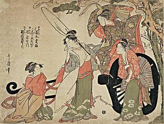 破车的米特，展示了道赞和藤原之间的战斗插曲 Mitate of the broken cart, showing an episode of the fight between Michizane and the Fujiwara，喜多川歌麿