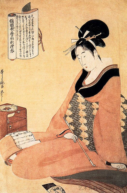 读一封信 Reading a letter，喜多川歌麿