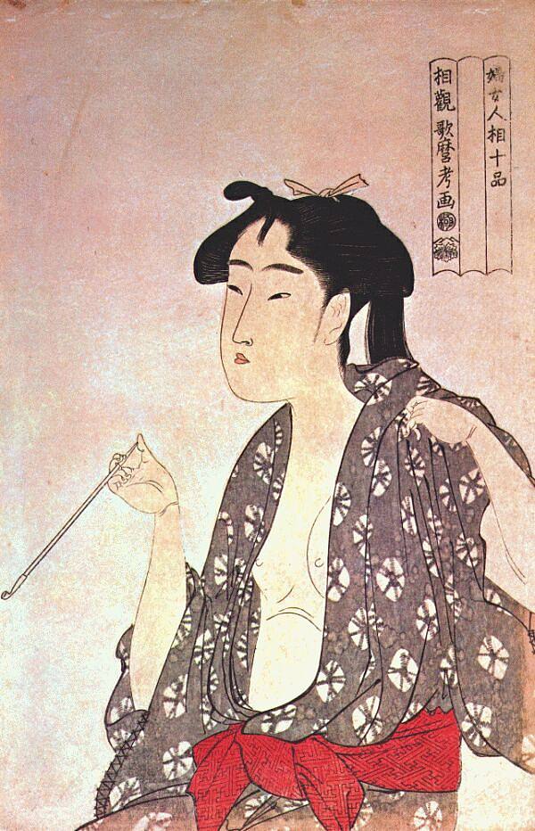 吸烟的女人 Woman smoking，喜多川歌麿