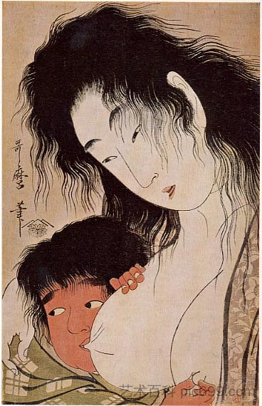 山乌巴和金太郎拿着酒杯 Yama uba and Kintaro with a Wine Cup,喜多川歌麿