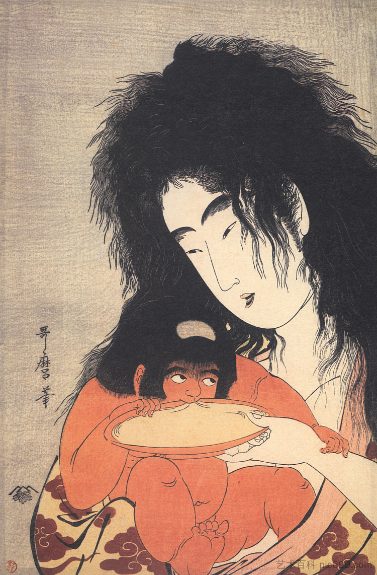 山场和坂月金太郎 Yamanba and kintaro sakazuki,喜多川歌麿